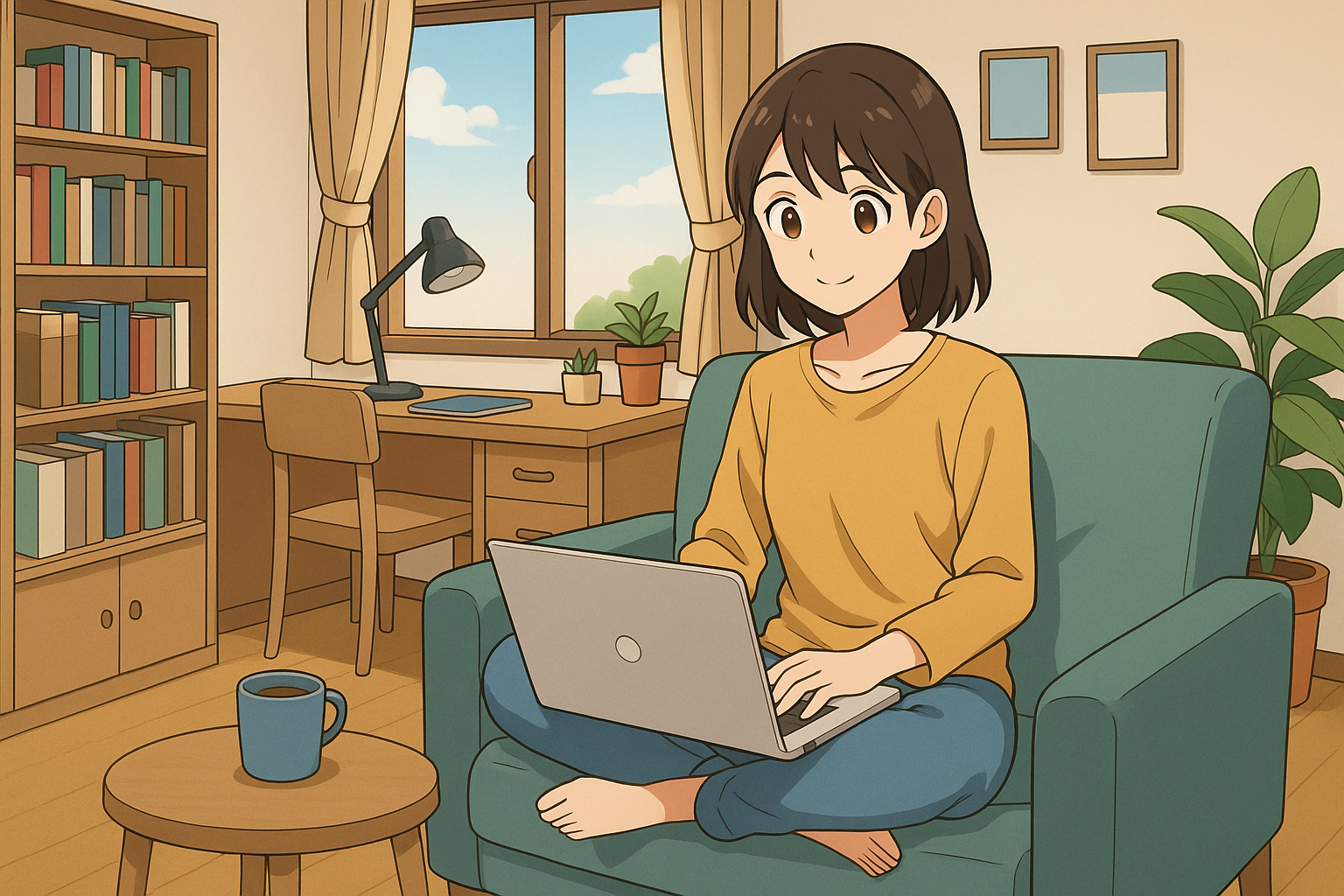 在宅ワークをしている女性のイメージイラスト