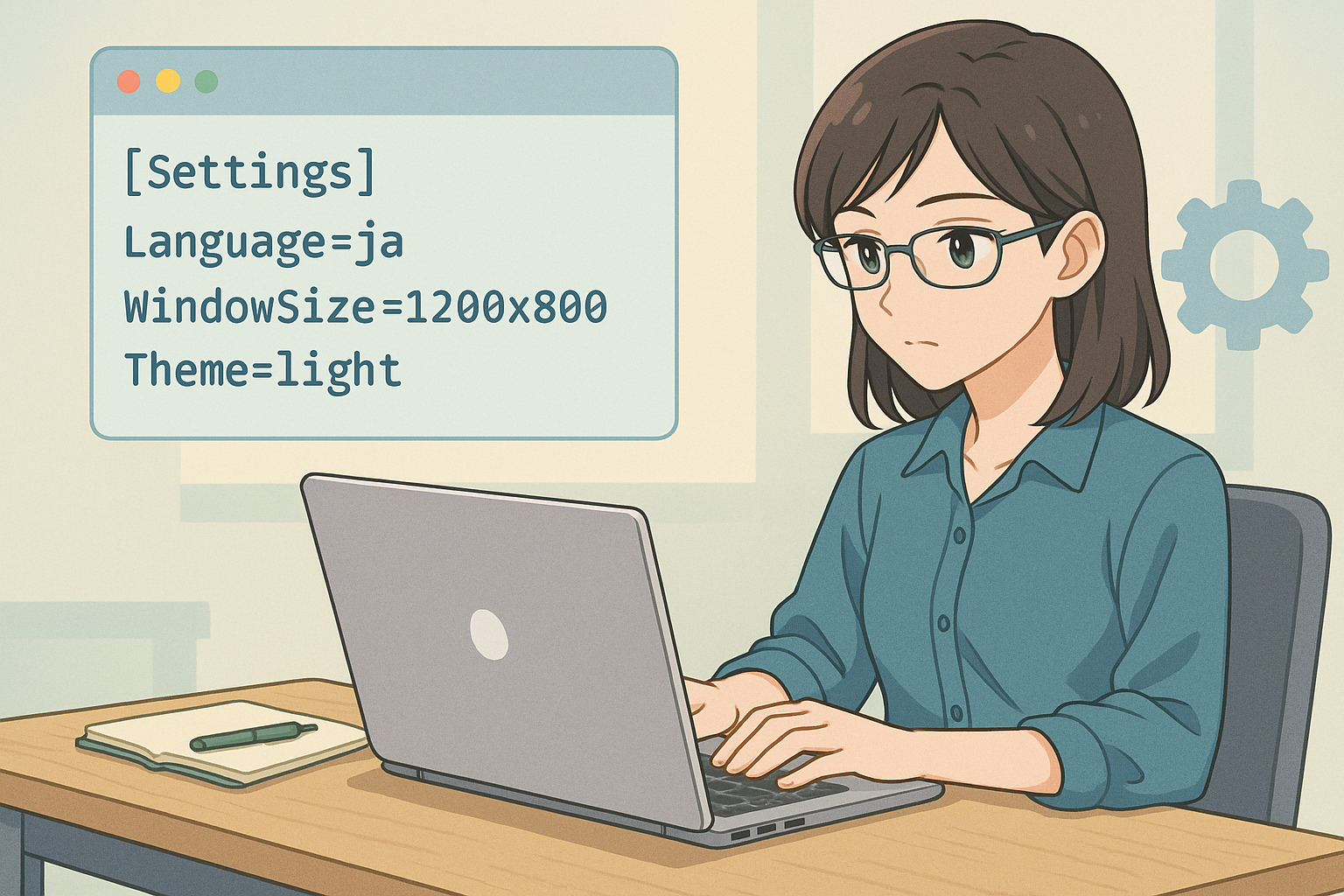 PCで作業している女性のイラスト