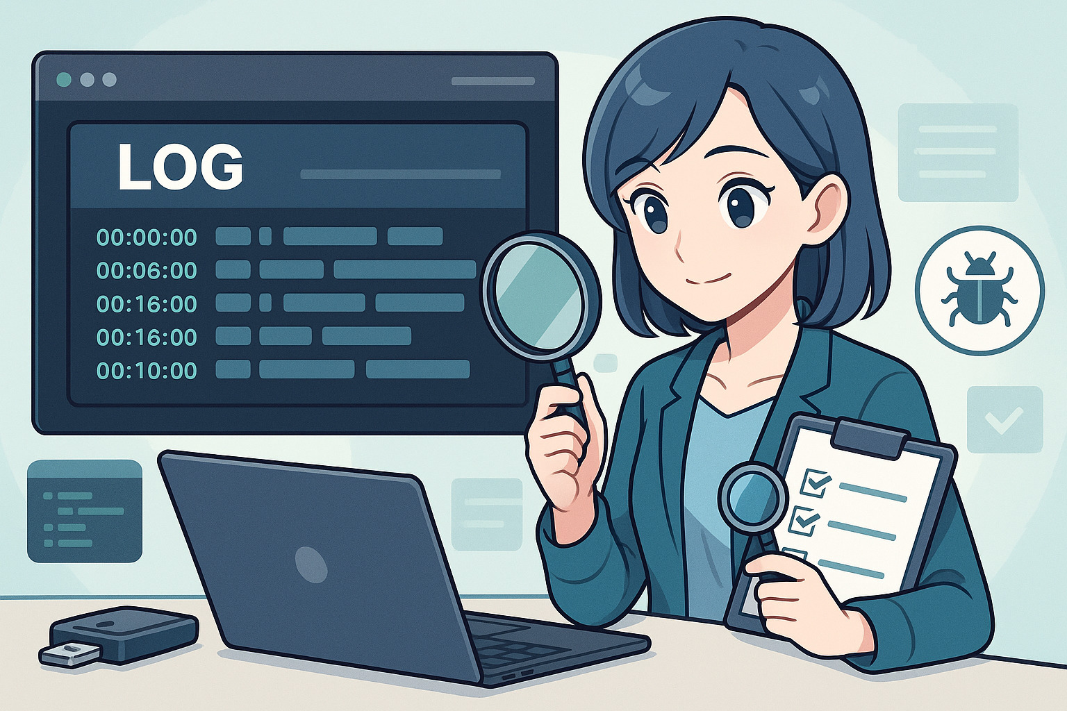 PCで作業している女性のイラスト