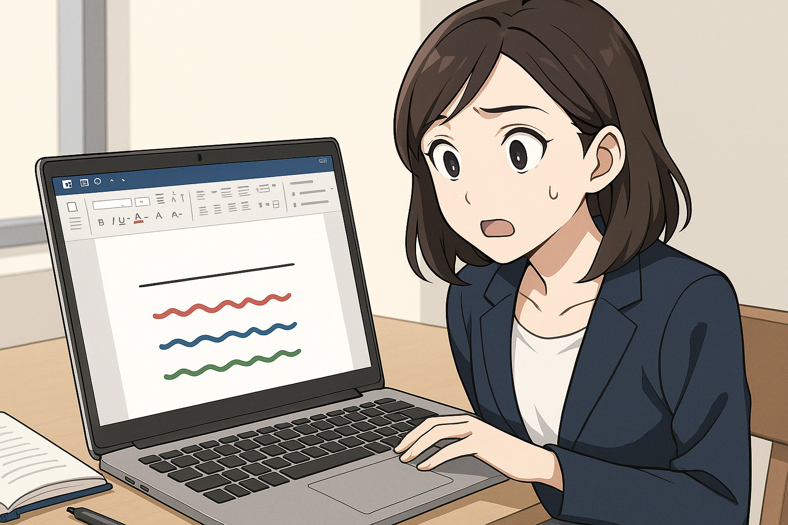 PCで作業している女性のイラスト