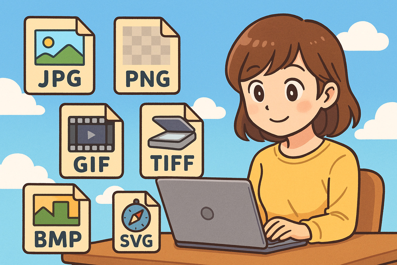 PCを操作している女性のイラスト