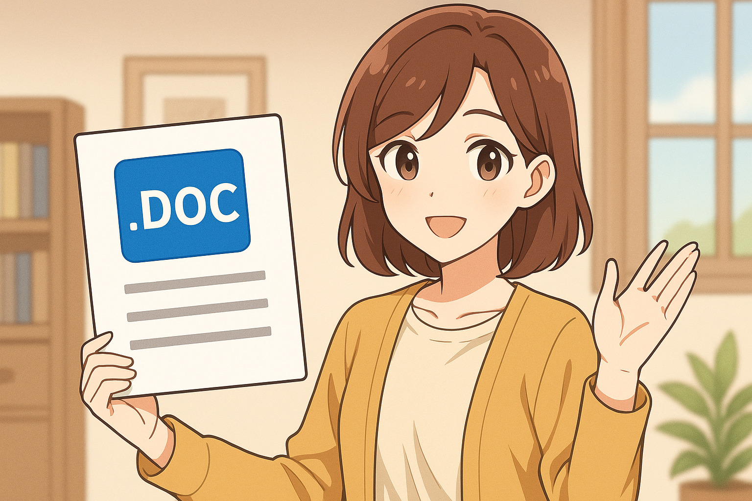 DOCファイルを持っている女性のイラスト