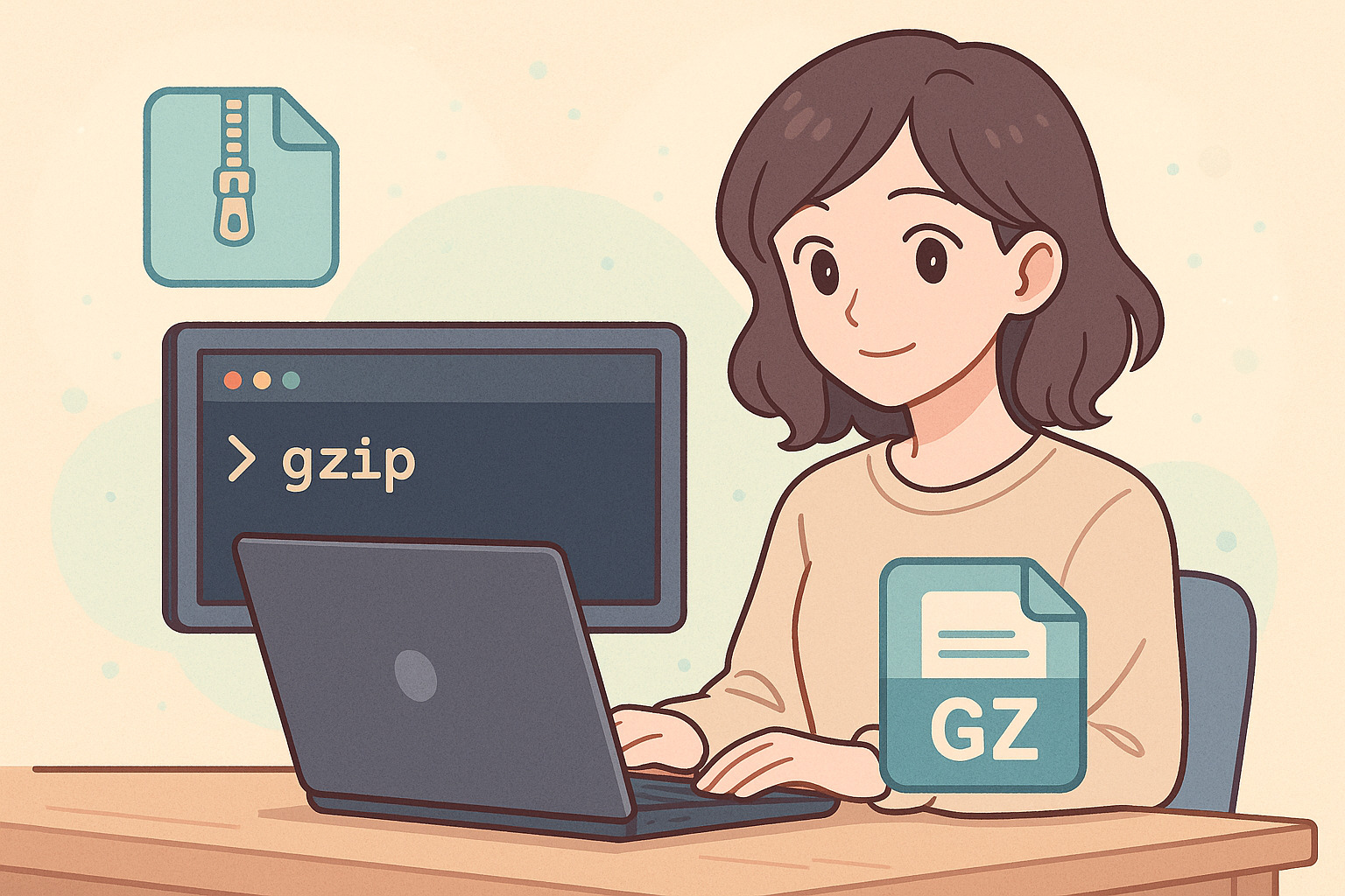PCで作業している女性のイラスト