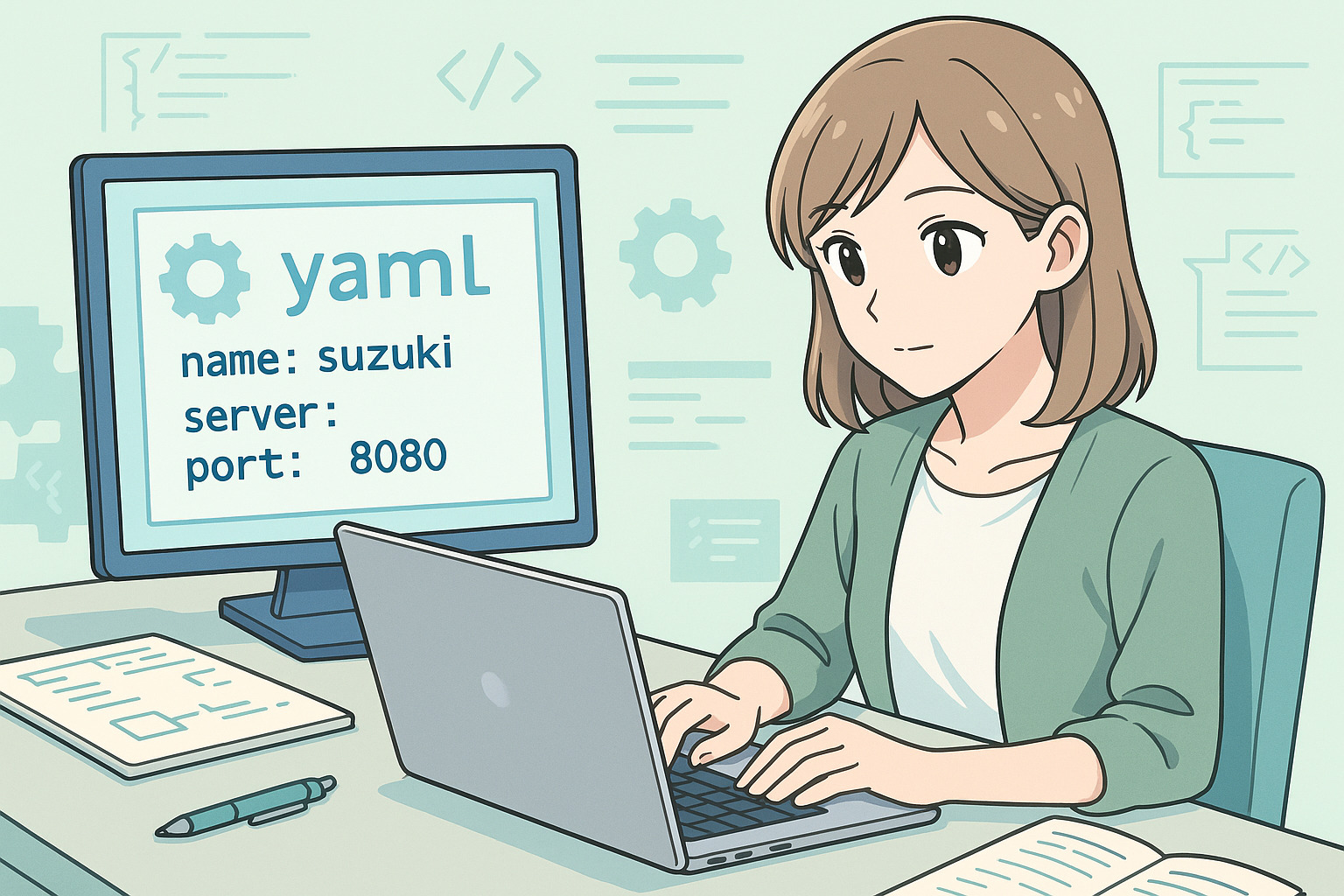 PCで作業している女性のイラスト