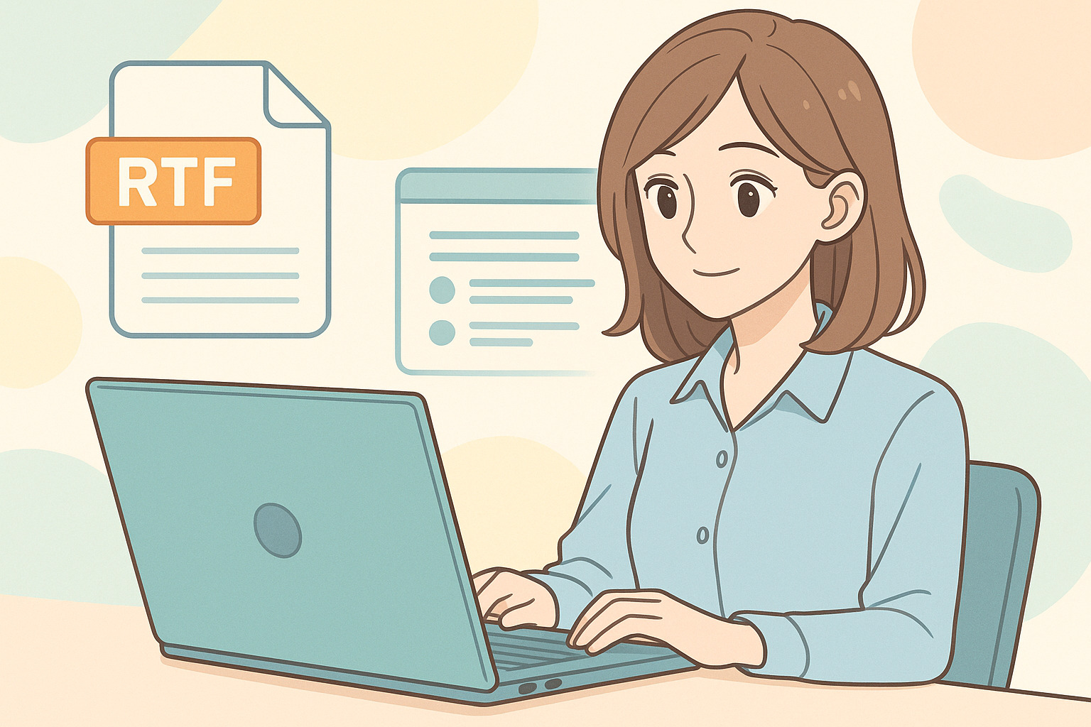 PCで作業している女性のイラスト