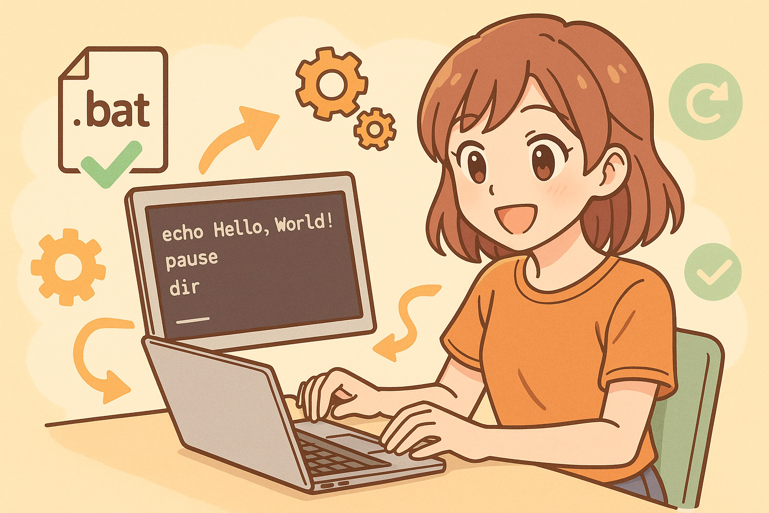 PCで作業している女性のイラスト