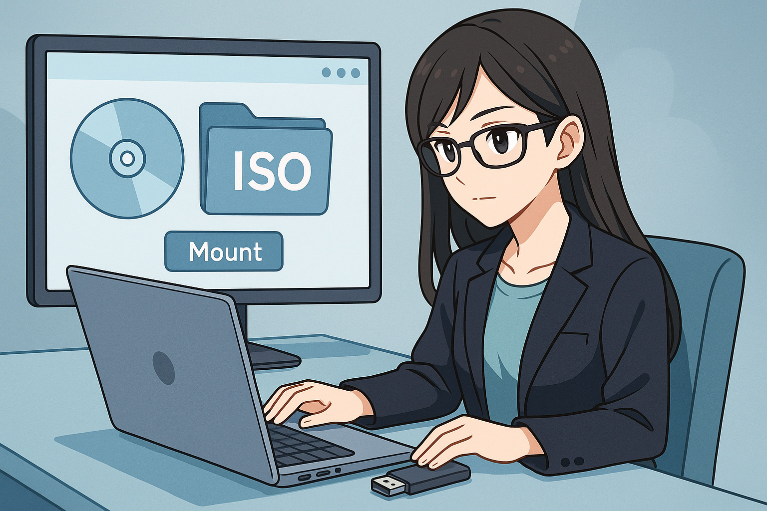 PCで作業している女性のイラスト