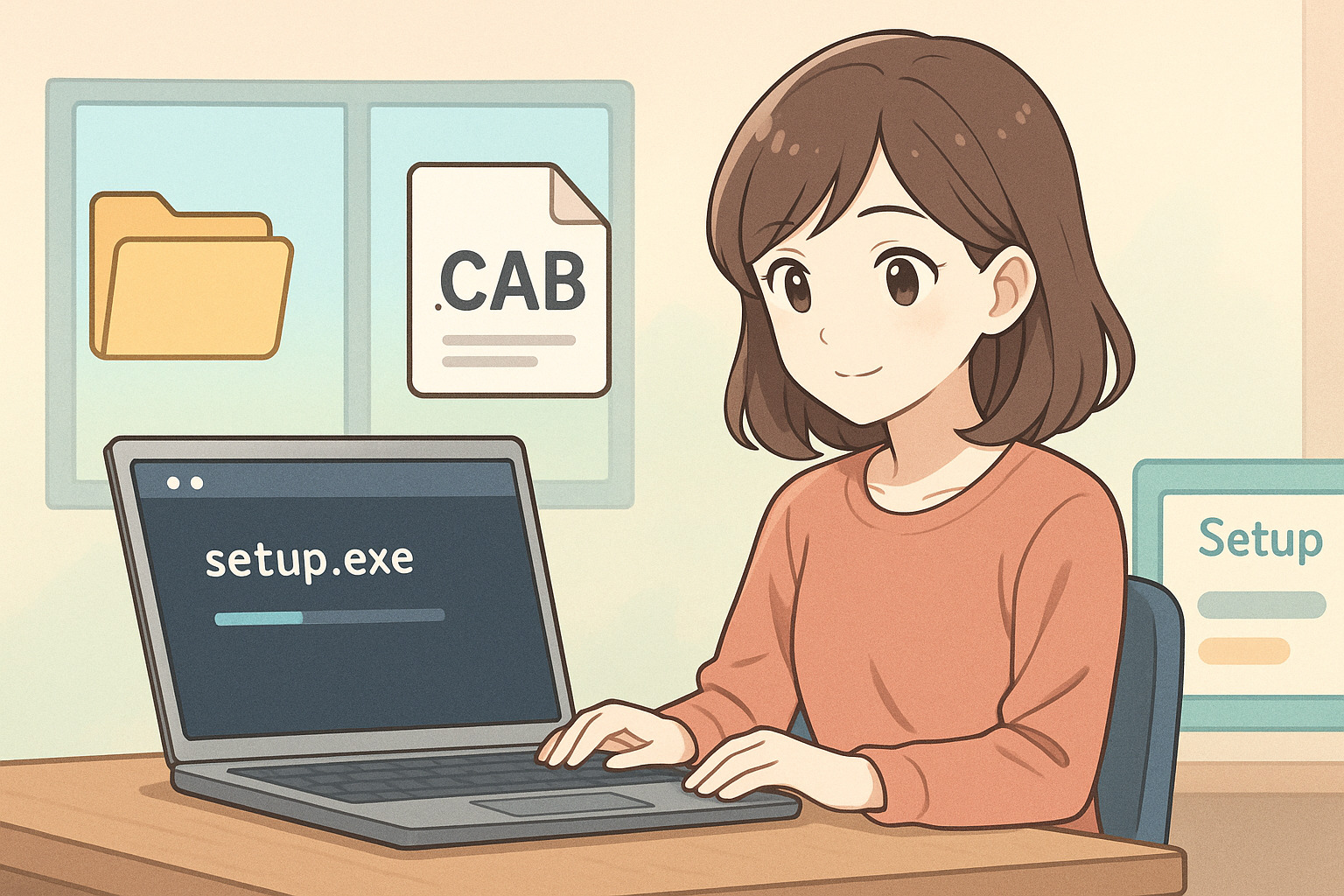 PCで作業している女性のイラスト
