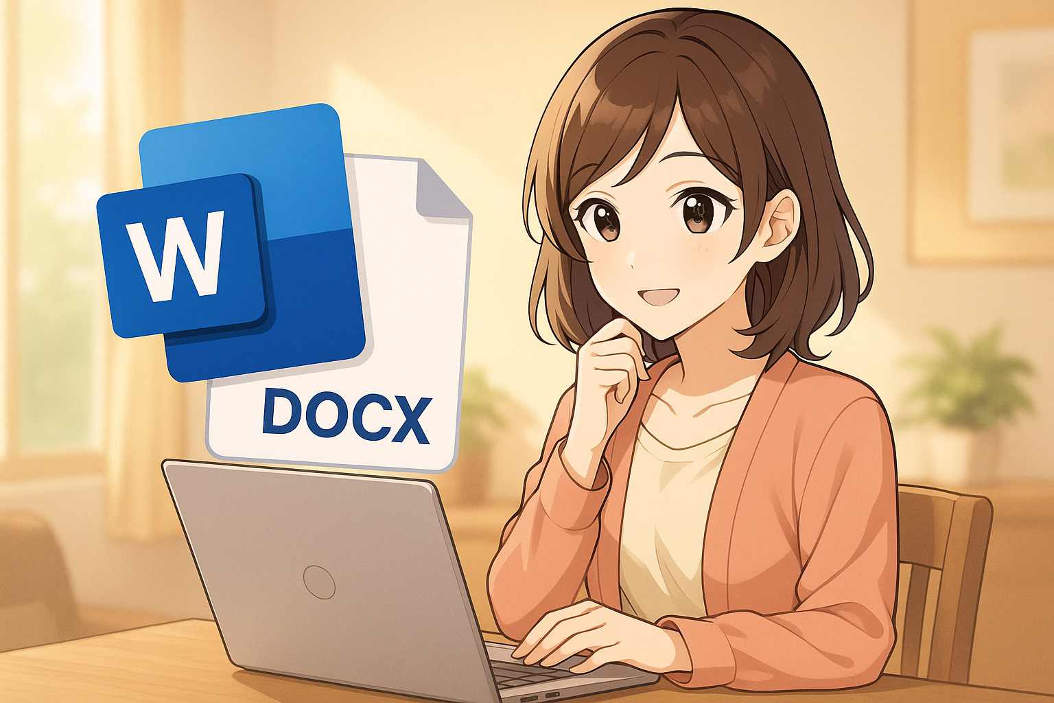 PCで作業している女性のイラスト