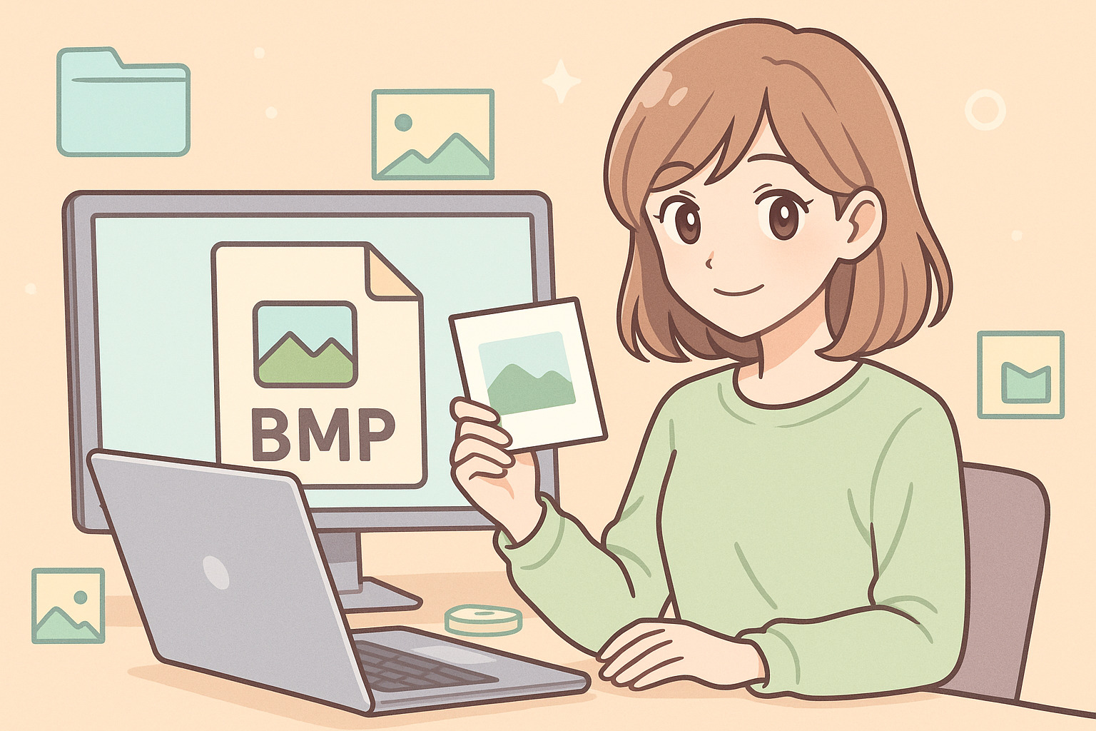 PCで作業している女性のイラスト