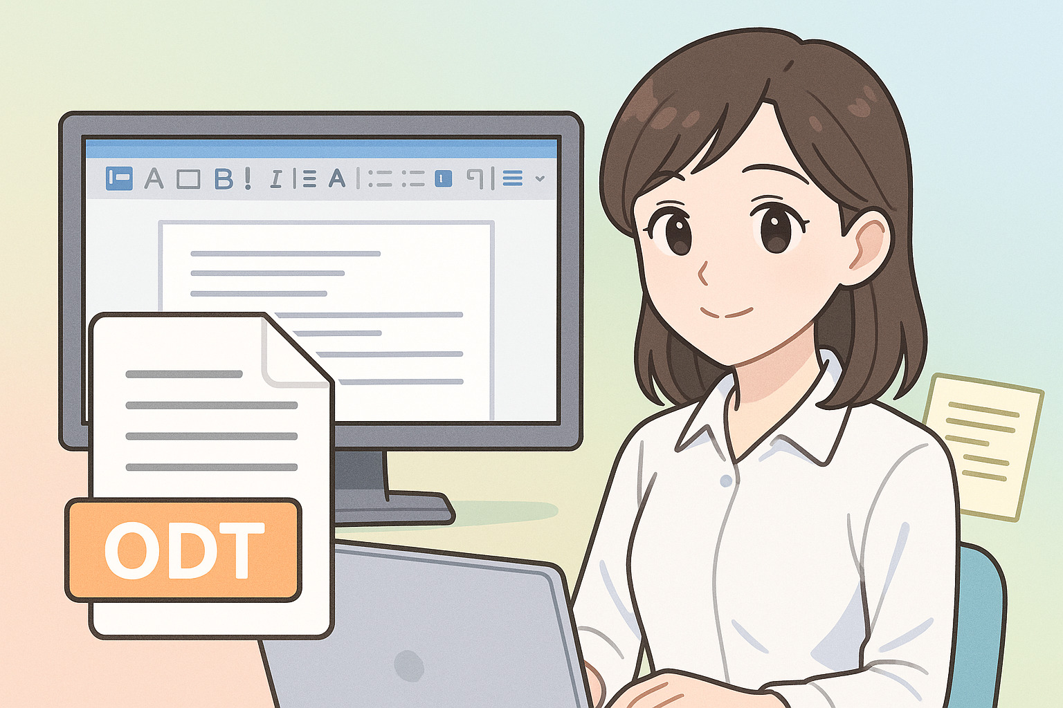 PCで作業している女性のイラスト