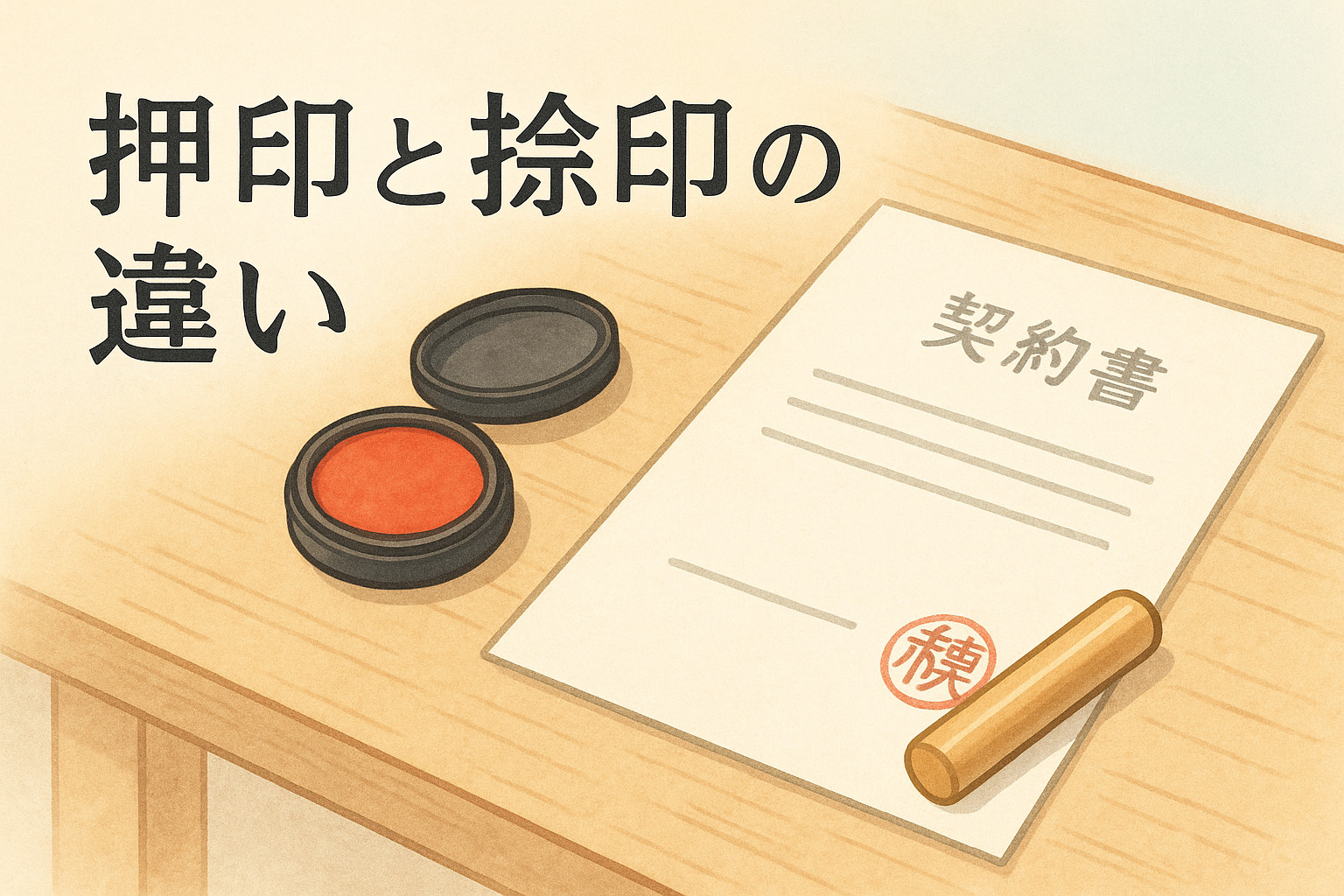 押印と捺印の違いを表したイメージイラスト