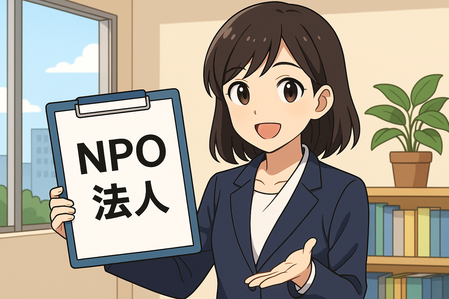 NPO法人のことを説明している女性のイラスト