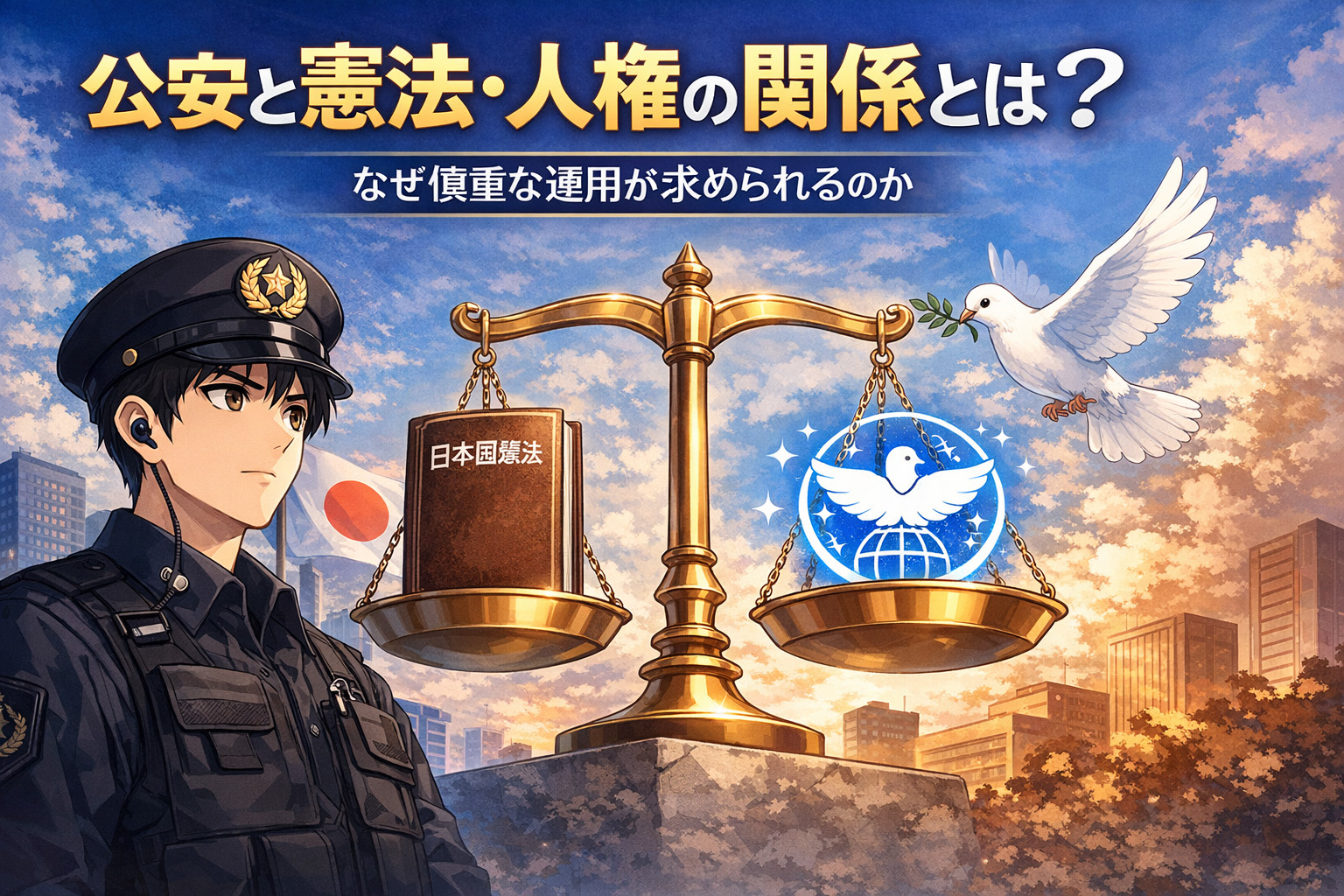 公安と憲法・人権の関係をイメージしたイラスト