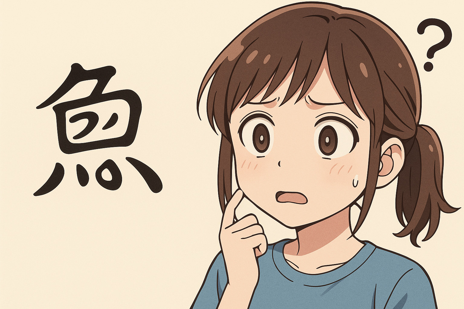 「この字、こんなんだっけ？」と思っている女の子のイラスト