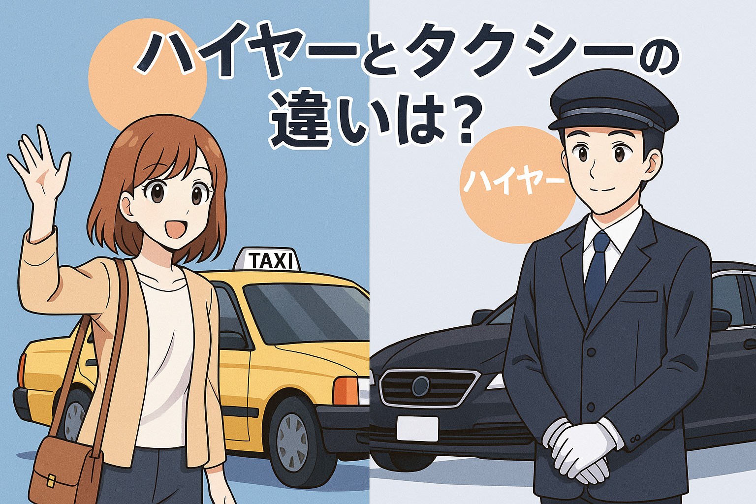 ハイヤーとタクシーの違いをイメージしたイラスト
