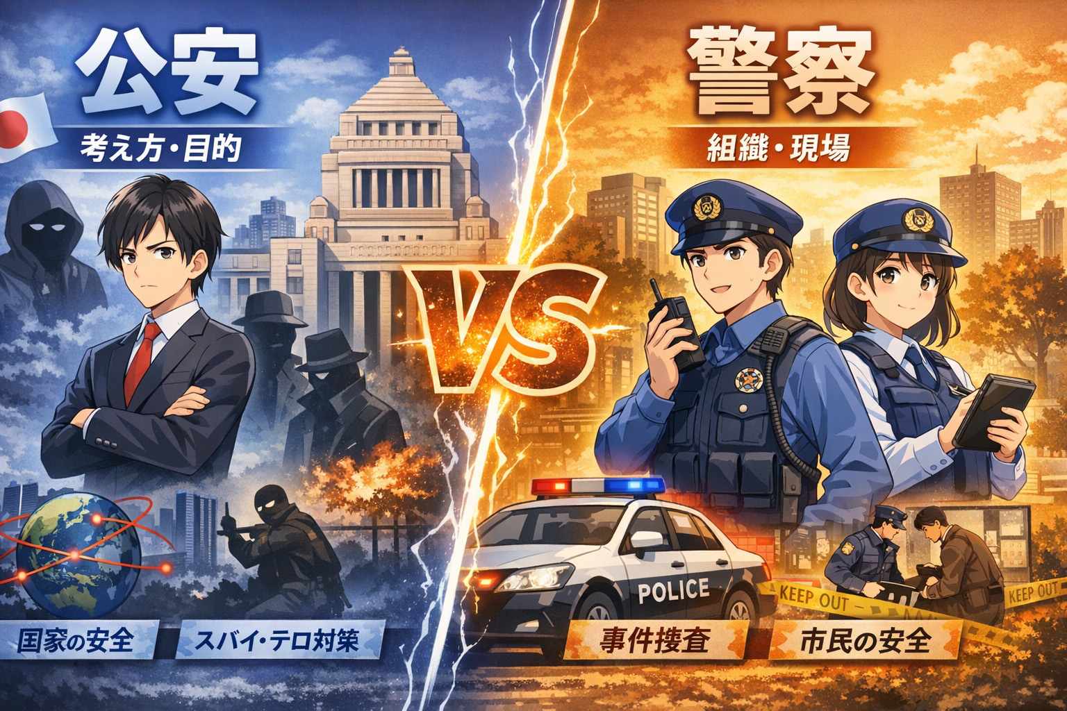 公安と警察の違いを表すイメージのイラスト