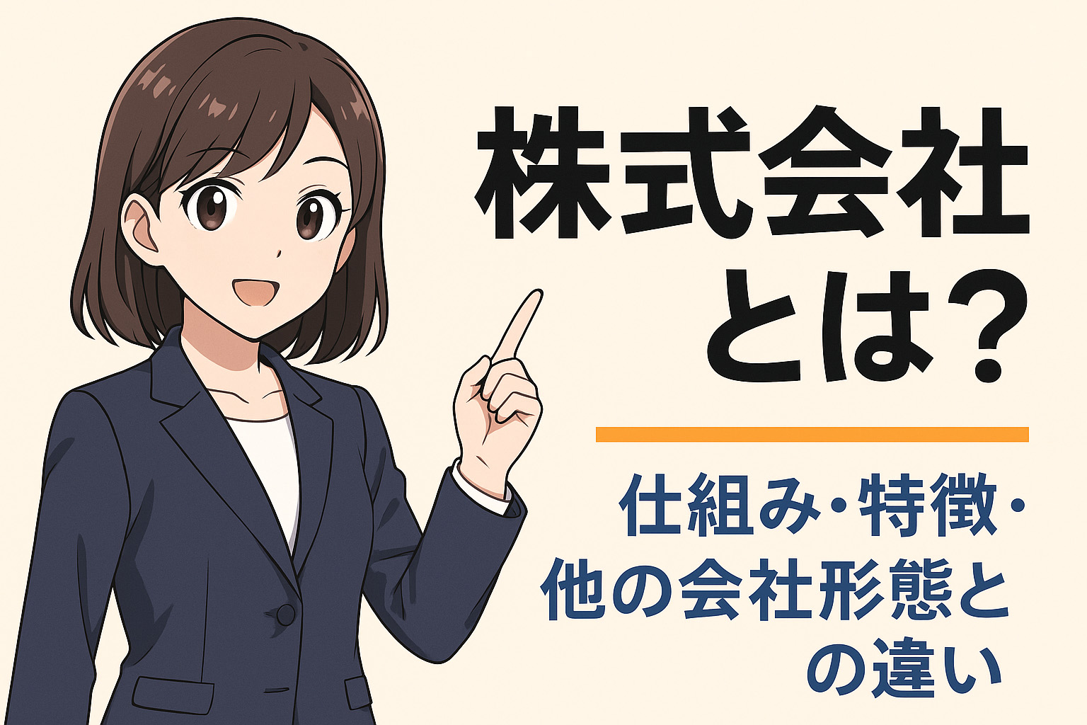 株式会社とは何かを説明している女性のイラスト