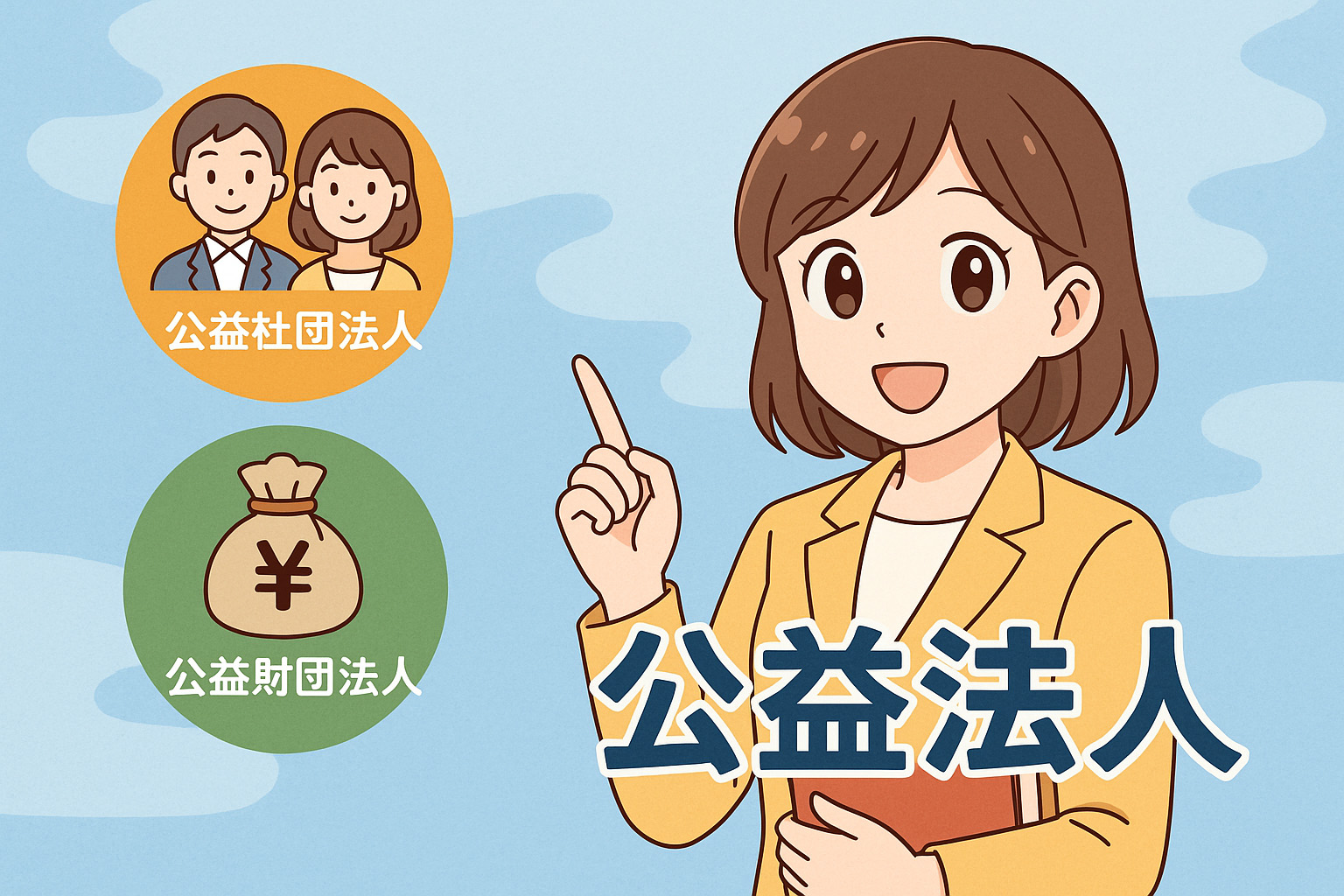 公益法人について説明している女性のイラスト