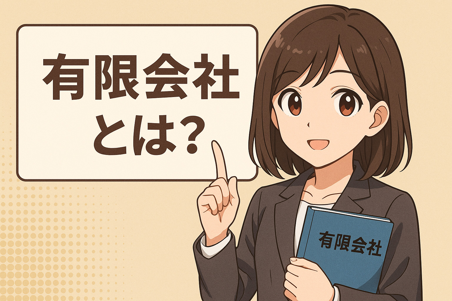 有限会社とはなにかを説明している女性のイラスト