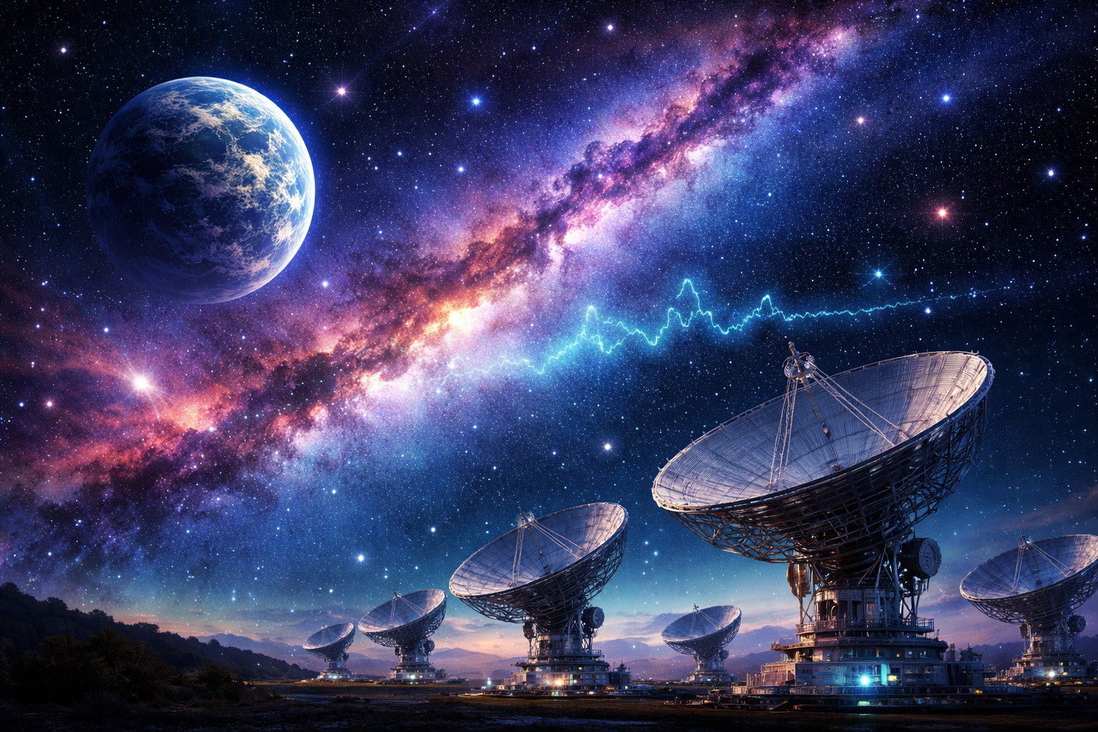 複数の電波望遠鏡を宇宙に向けているイメージイラスト