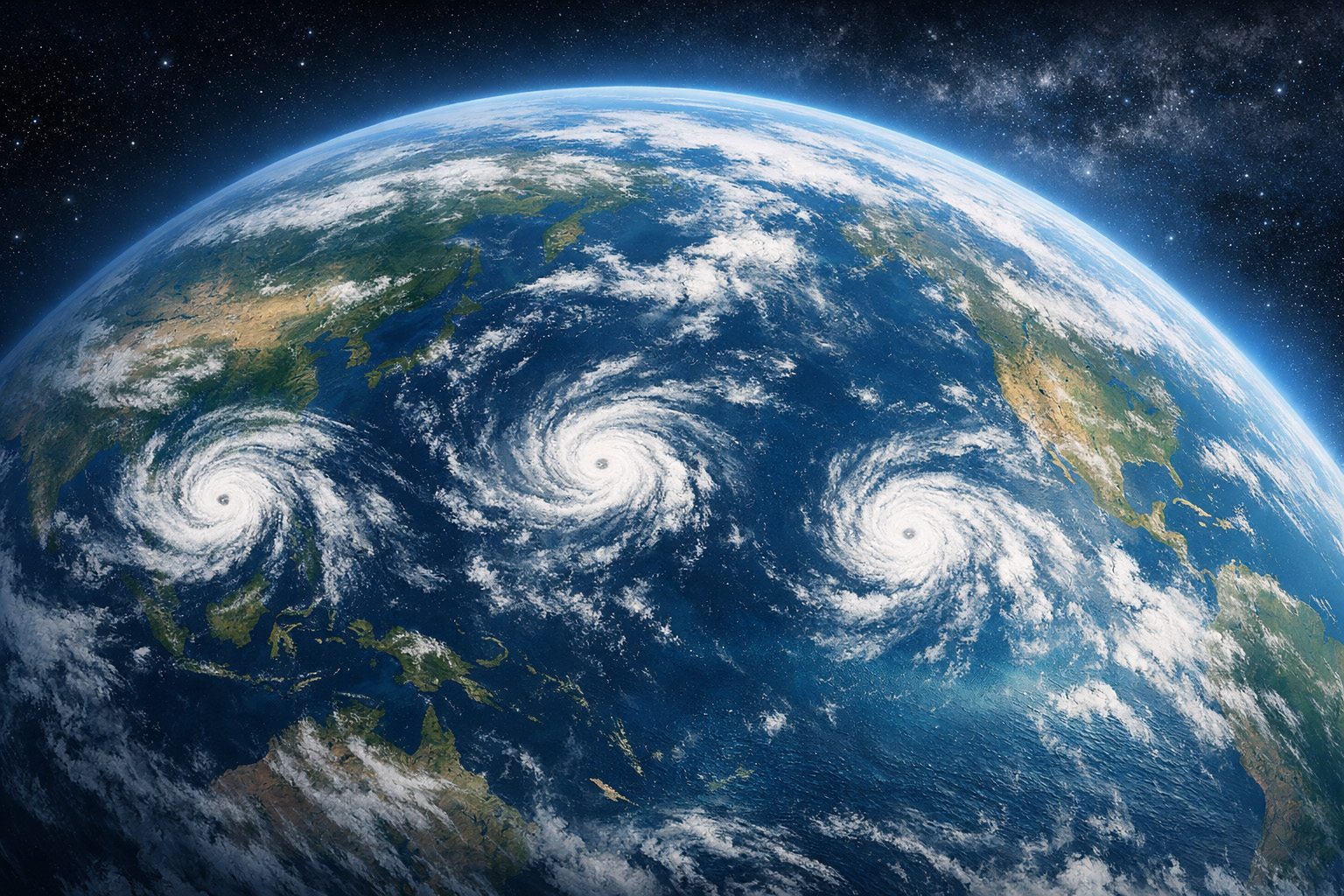 宇宙から見た熱帯低気圧をイメージしたイラスト