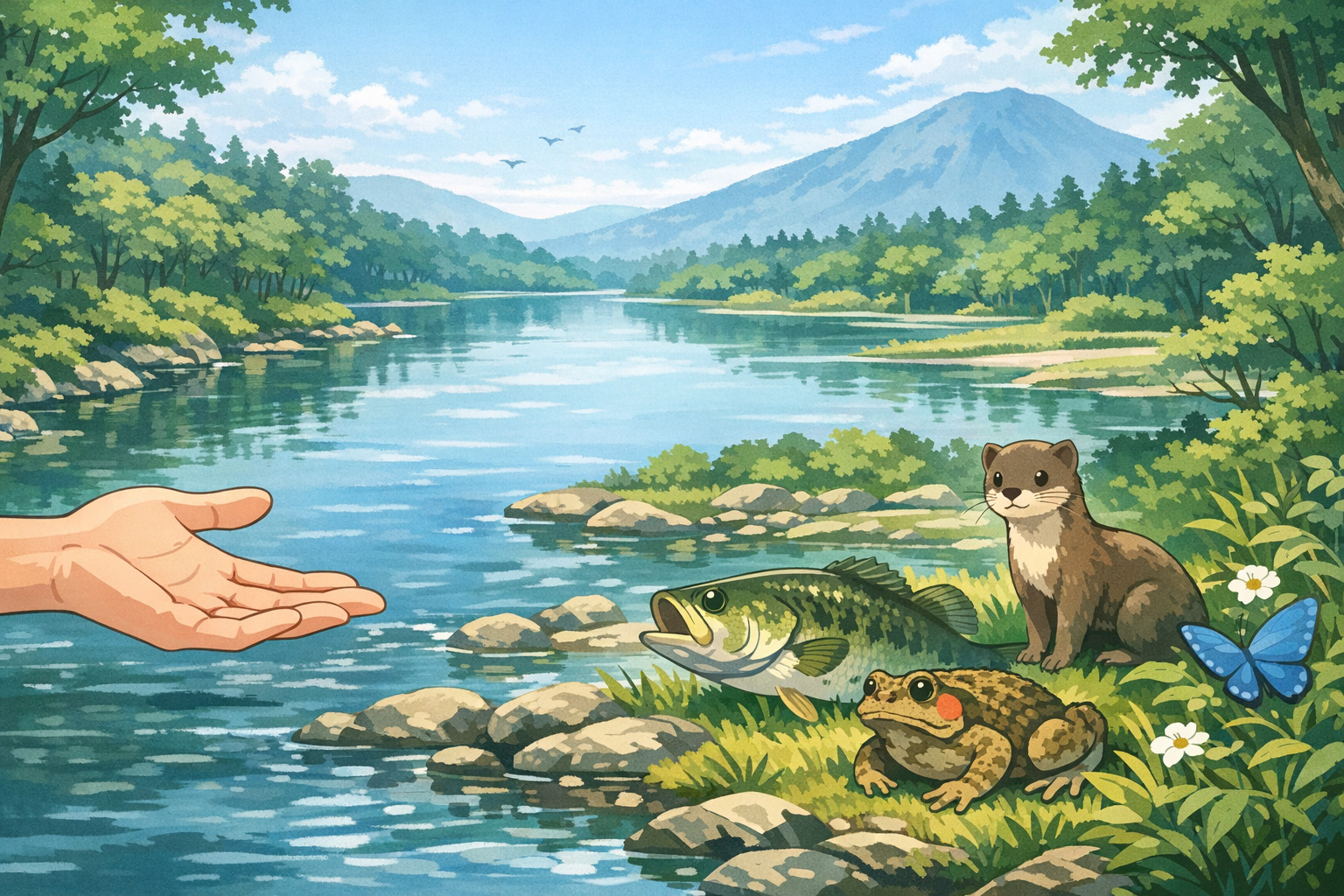 川辺の風景のイメージイラスト