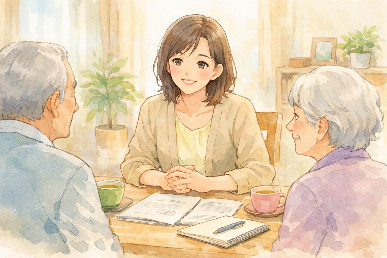 終活についてカウンセリングしている女性のイラスト