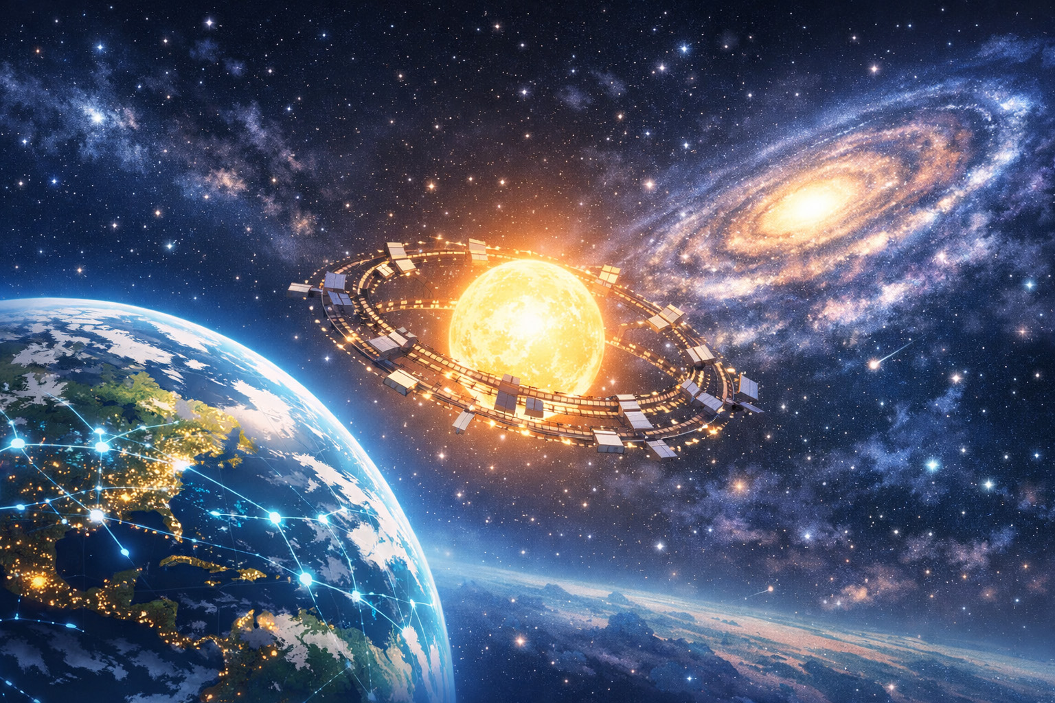 恒星からエネルギーを得るダイソン球をイメージしたイラスト