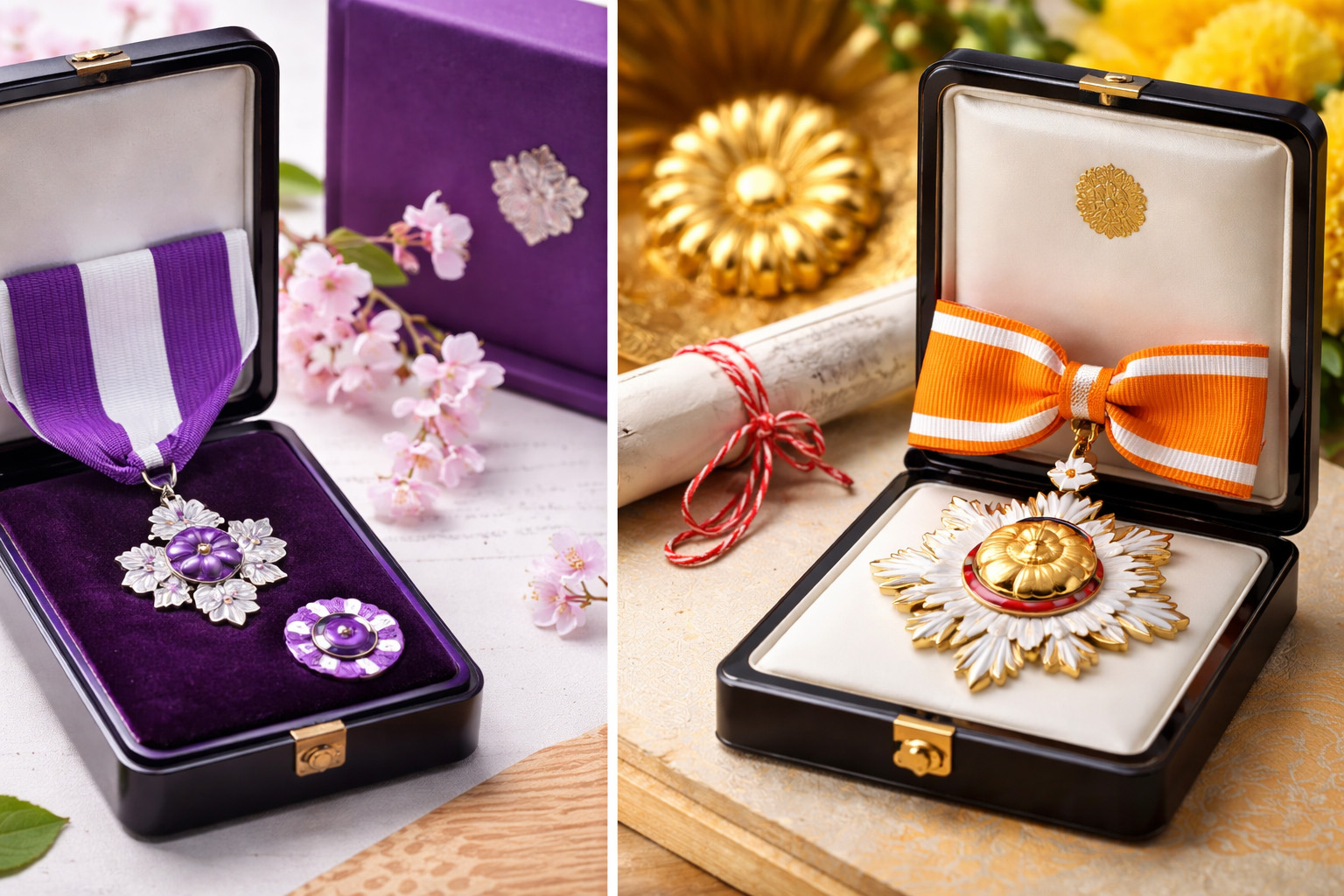 紫綬褒章と文化勲章をイメージした生成画像